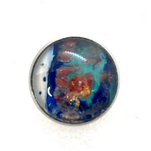 Brooch pin hand painted glass dome handcrafted